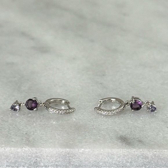 Modest Lu Jewelry - NEW DROP Sterling Silver Crystal Pave Purple Dangle Huggie Hoop Earrings
